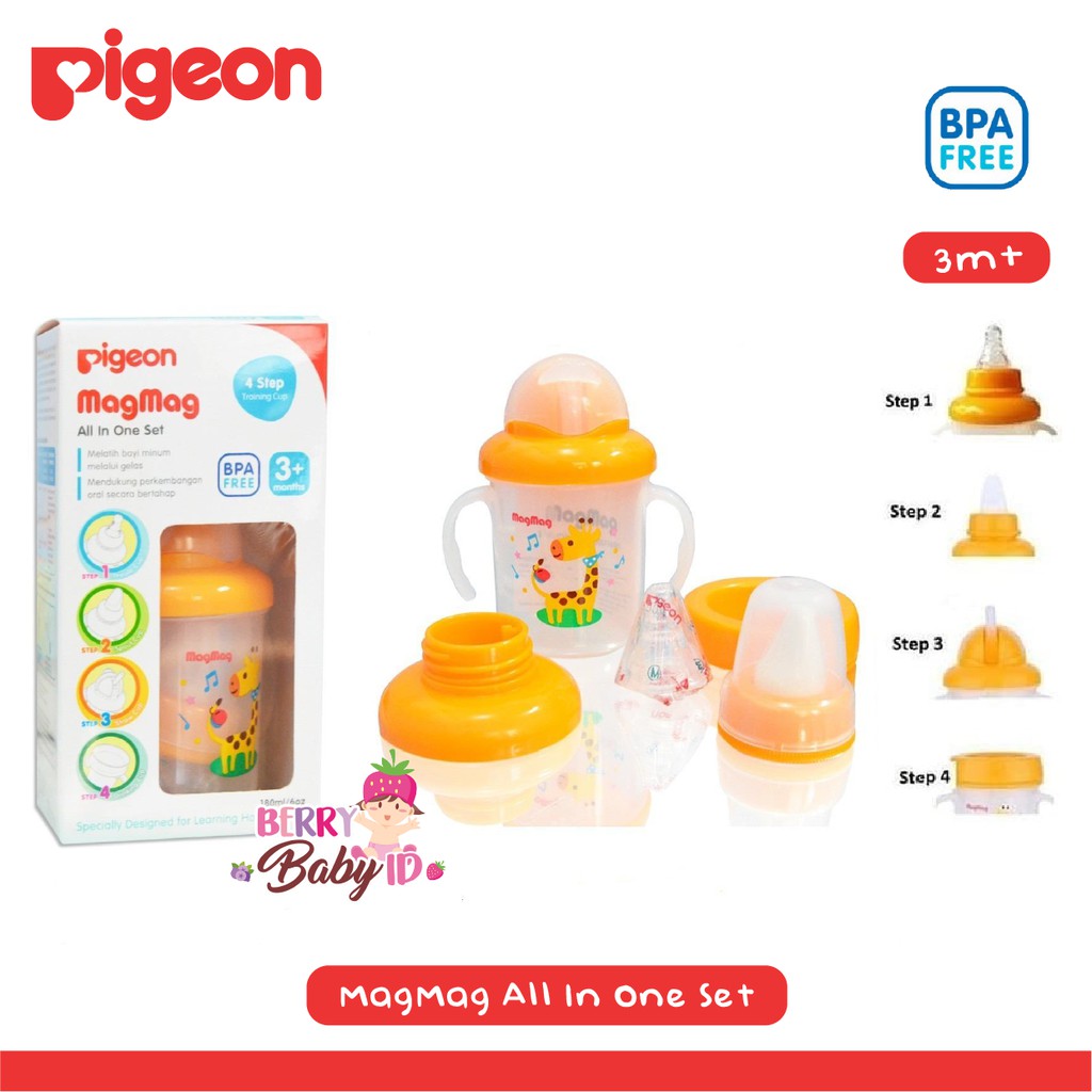 Pigeon Magmag All in One Set Botol Gelas Minum Bayi Training Cup 180ml Berry Mart