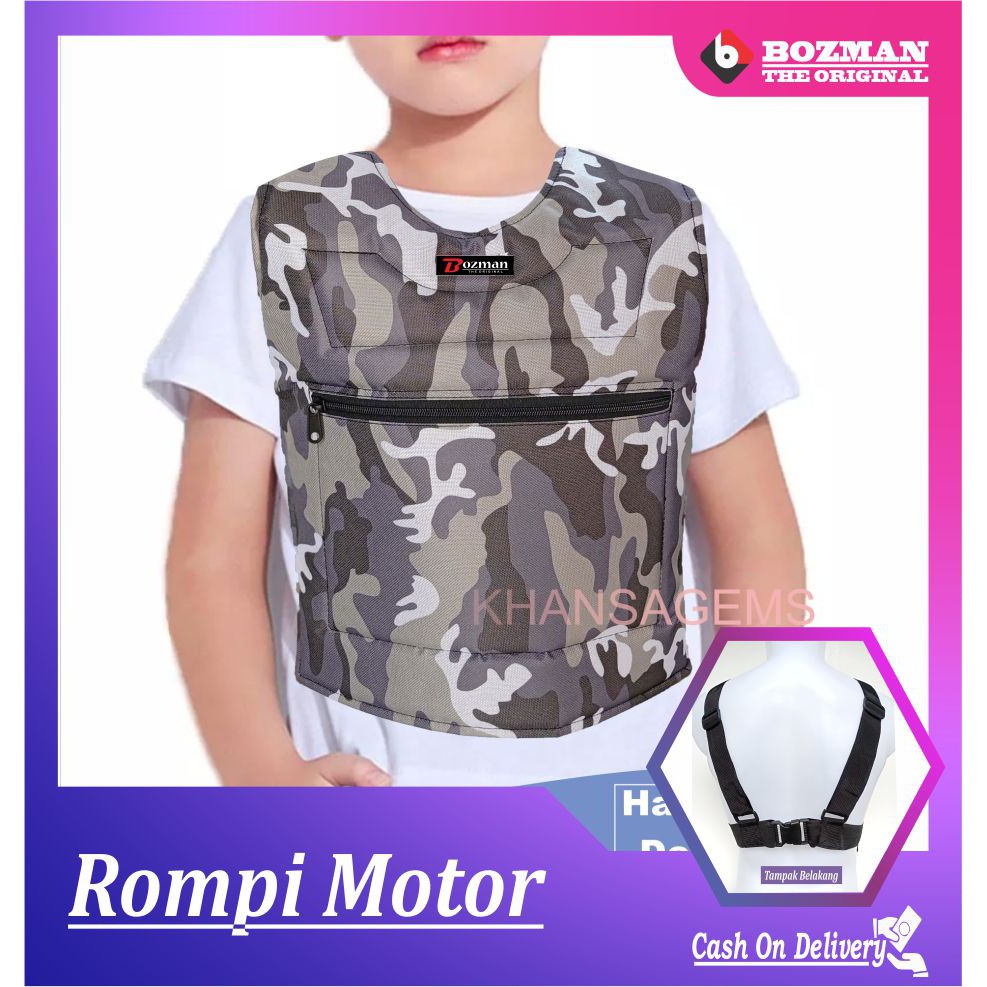 Rompi Motor Anak Anti Angin Motif Loreng Pelindung Dada Junior