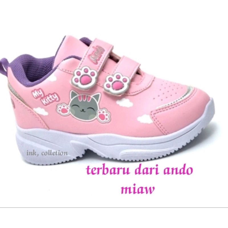 0SEPATU SEKOLAH ANAK PEREMPUAN ANDO LILY CANDY VELCRO PINK PAUD TK SD KETS SPORT RUNNING