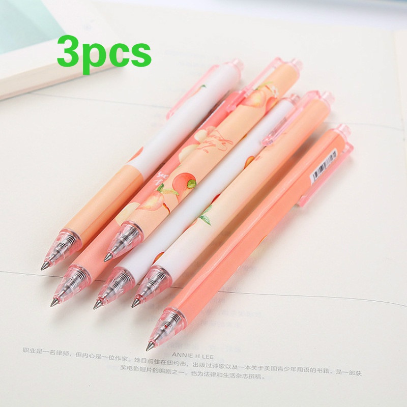 3pcs Peach Motif Gel Pens For School / Office Signature