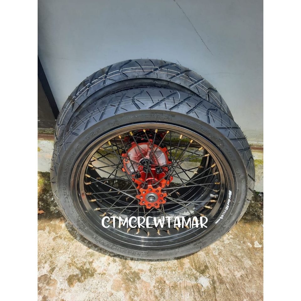 Set Supermoto Honda CRF Ban IRC Ukuran 100/80-17 dan 120/70-17 VELG UK 300/350