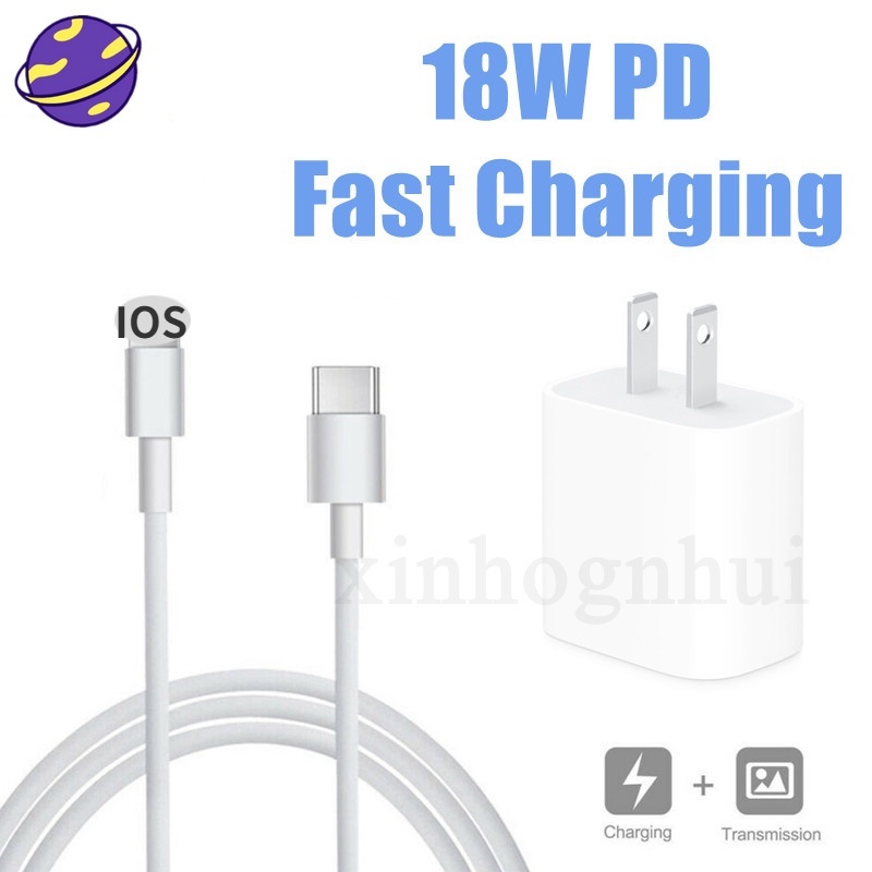 Kabel Power Adapter USB-C 18W Fast Charging Plug US Untuk Iphone 7 / 8 / X / 11 / 12 / 13Pro Max