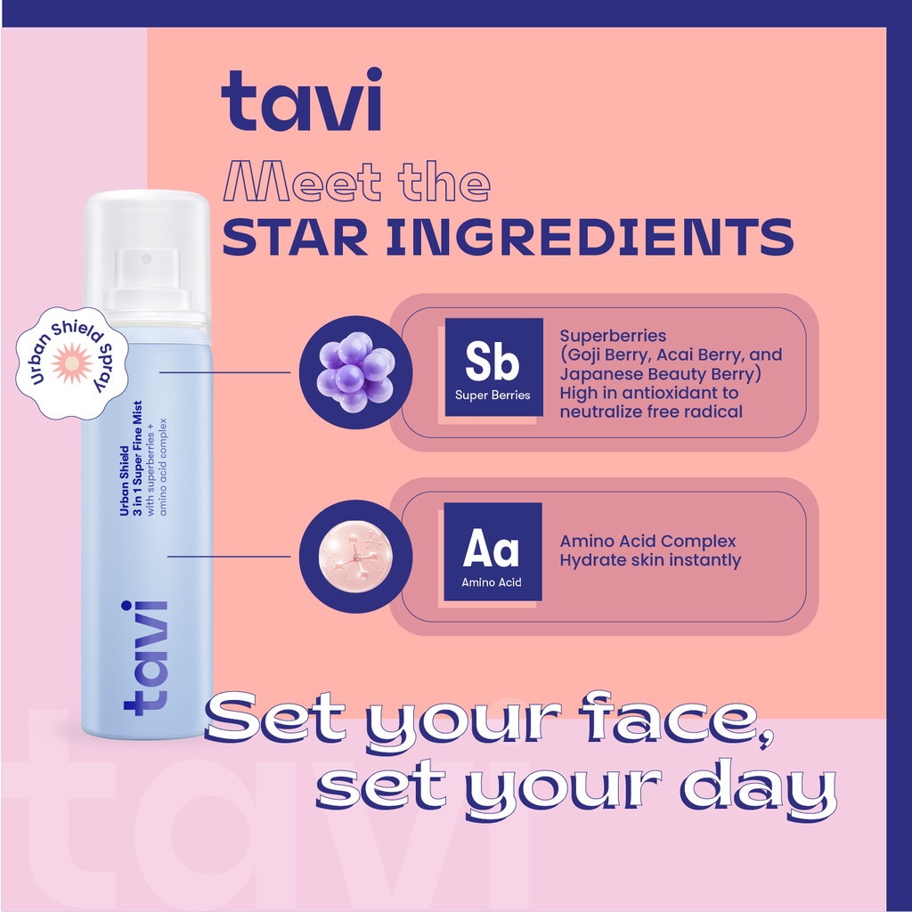 new TAVI Urban Shield 3 in 1 Super Fine Mist 90 ml - FACE MIST  Tavi 3in 1 set your face BPOM