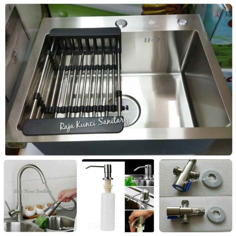 Paket Lengkap Kitchen Sink 5040 + Kran Mixer Tarik Panas Dingin Stainless SUS 304