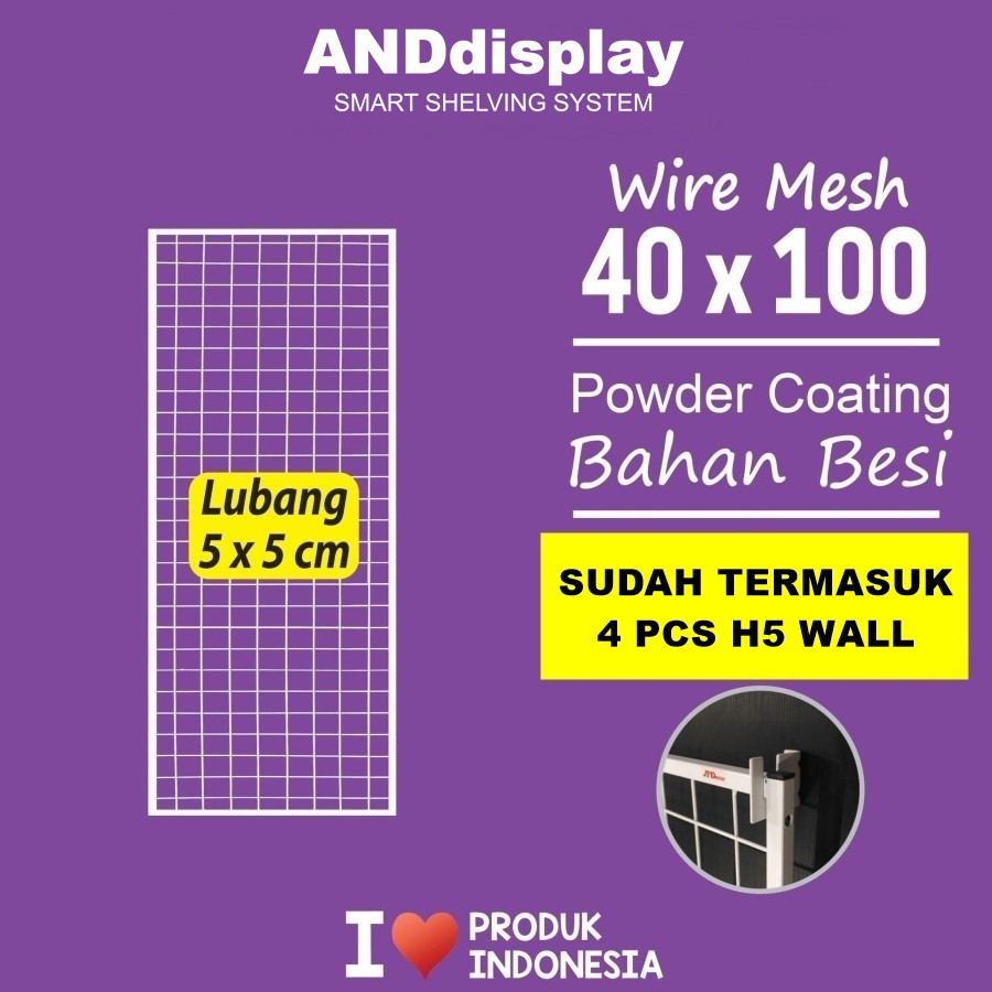 WIREMESH 40 x 100 CM + H5 WALL PUTIH KAWAT RAM DINDING WIRE GRID