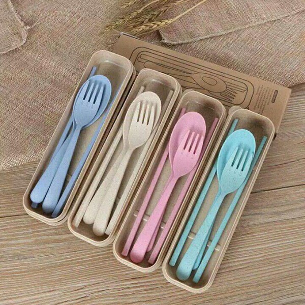 Set Sendok Garpu Sumpit BPA Free Travelling Serat Gandum Wheat Straw / TS-124