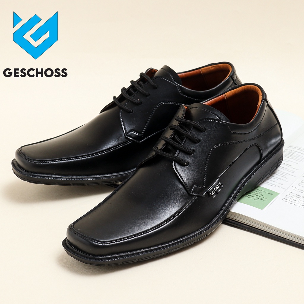 GESCHOSS FULL BLACK Sepatu Kantor Pria Hitam Tali Sepatu Kerja Formal Sepatu Pantopel Pria Kerja kasual Santai