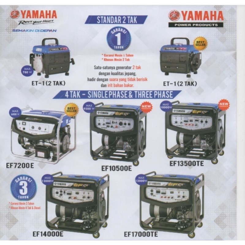 Mesin Genset Bensin 4 Tak 1500 Watt YAMAHA EF2600 / EF 2600