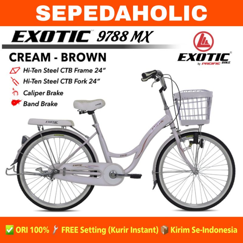 Sepeda Keranjang Remaja Dewasa EXOTIC ET 9788 MX Ukuran 20 24 26 Inch Citybike CTB Garansi Resmi 5 Tahun-Cream Brown