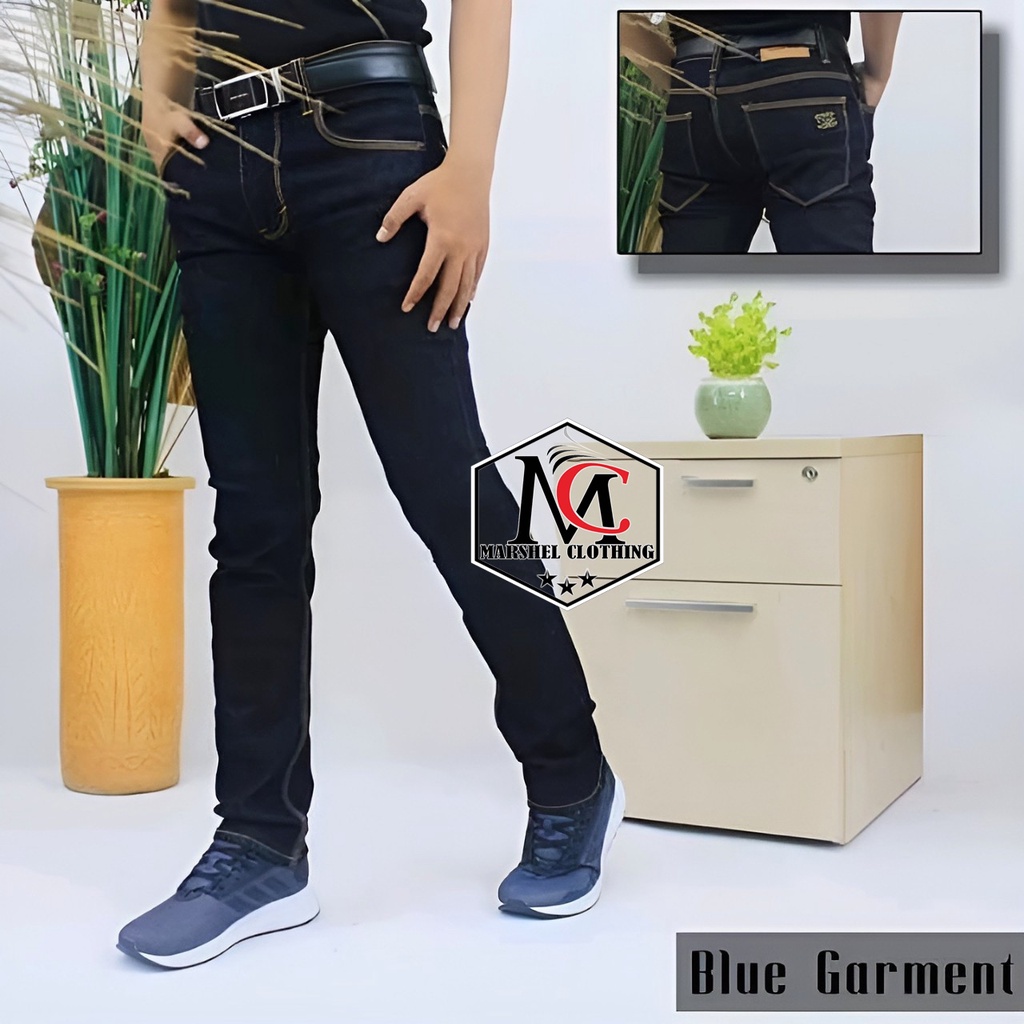 RCL - Celana Skiny Jeans Panjang Uvall Hitam Pekat Terbaru / Celana Jeans Pensil Skinny Bahan Melar Slim Fit Pria Premium Size S.M.L.XL