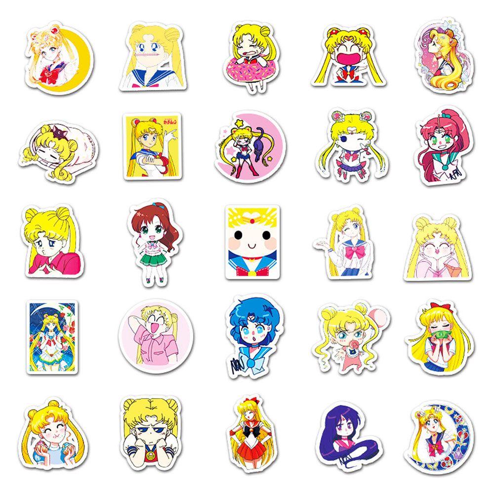 Lanfy Sailor Moon Stiker Tahan Air DIY 51 Pcs Gitar Laptop Motor Kartun Gaya Gadis Diary Decals Perlengkapan Kantor Sekolah Graffiti Stiker