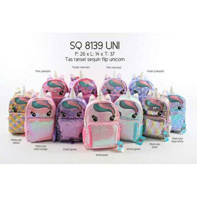 QUOKKA Backpack Tas Ransel Sequin Flip Unicorn Bisa Berubah Warna 8140 8055