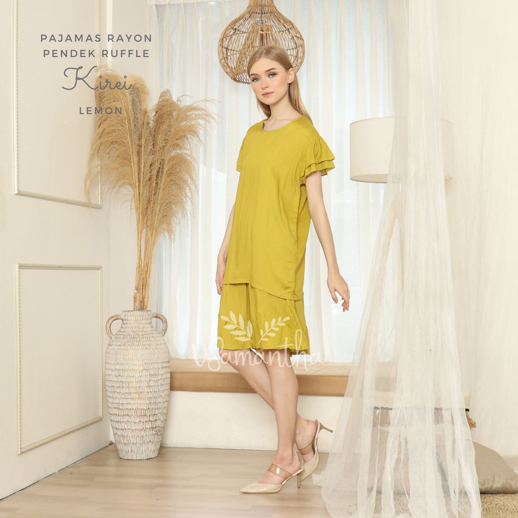 vSamantha  - One Set Piyama Rayon Pendek Ruffle Kirei-Lemon