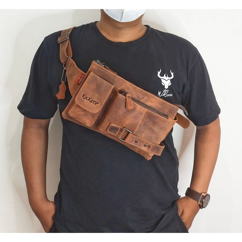 Tas Waist Bag Full Kulit Sapi Asli