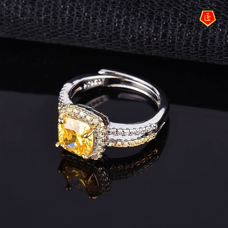 [Ready Stock]Creative Double-Layer Full Diamond Yellow Diamond Ring for Women