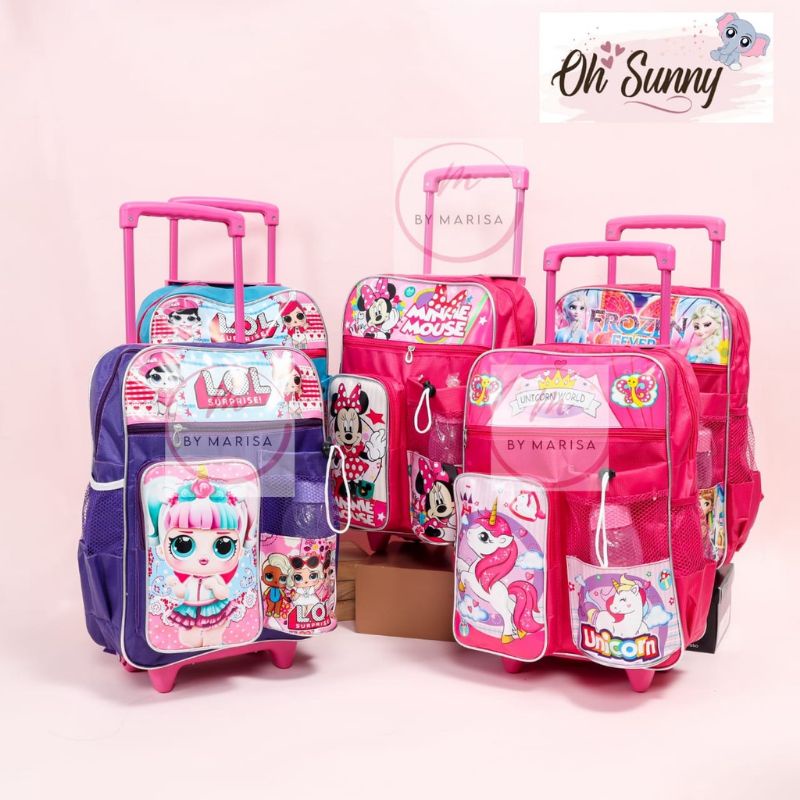 Ransel dorong backpack tas troly anak perempuan karakter Realpick