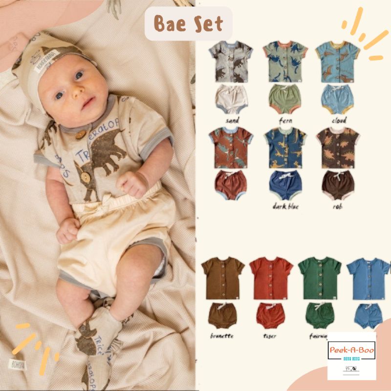 PEEK A BOO BABY SHOP - Bohopanna - Bohobaby Bae Set / Bae Set Dino Series / Setelan Bayi / Baju Bayi