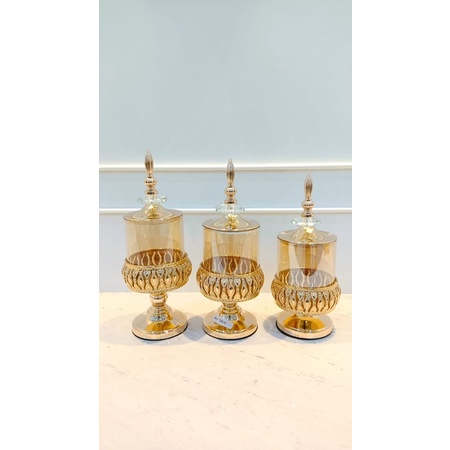 Pajangan Toples Gold kristal motif Tukey