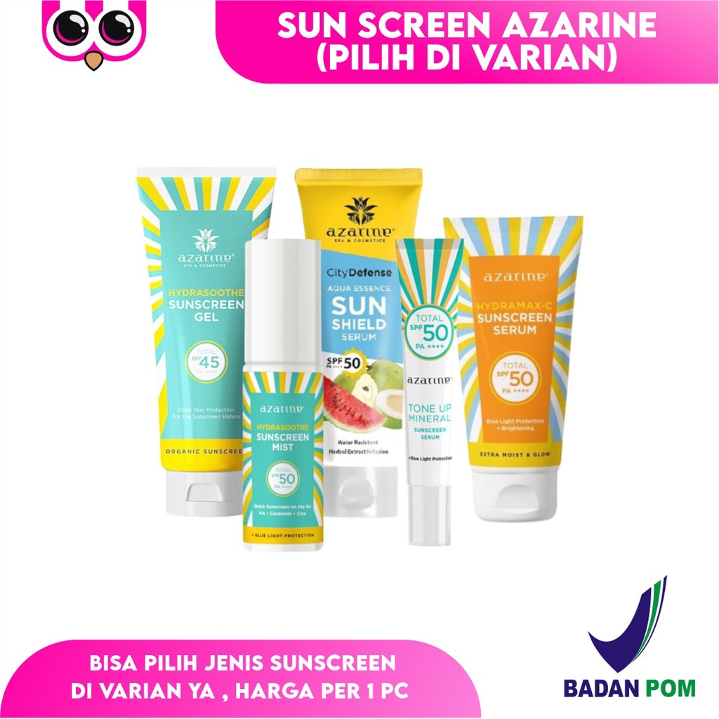 AZARINE SERIES SUNSCREEN GEL , SUN SHILED SERUM , HYDRAMAX-C SUN SERUM , HYDRASOOTHE SUN MIST , TONE UP SERUM / TABIR SURYA