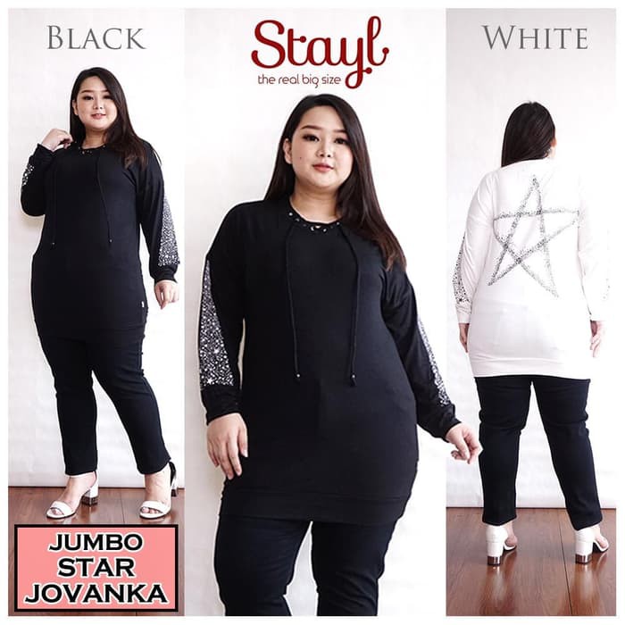 Blouse wanita Blouse Jumbo Star Jovanka Baju Atasan Wanita Hitam Putih Panjang - Putih Murah