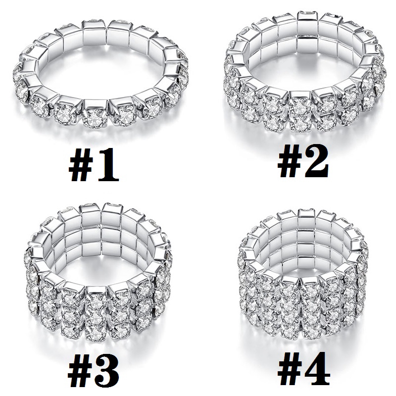 Cincin Wanita Korea 1 / 2 / 3 / 4   Bersinar Berlian Imitasi Elastis Ukuran Disesuaikan