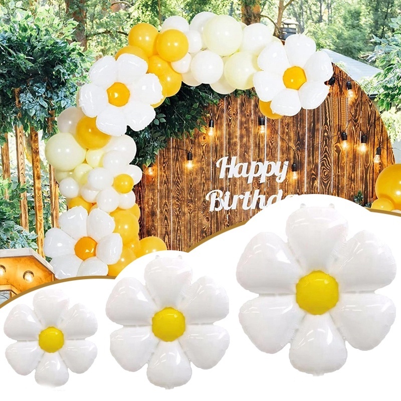 Balon Foil Bentuk Bunga Matahari Daisy Putih 3 Ukuran Untuk Dekorasi Pesta Ulang Tahun