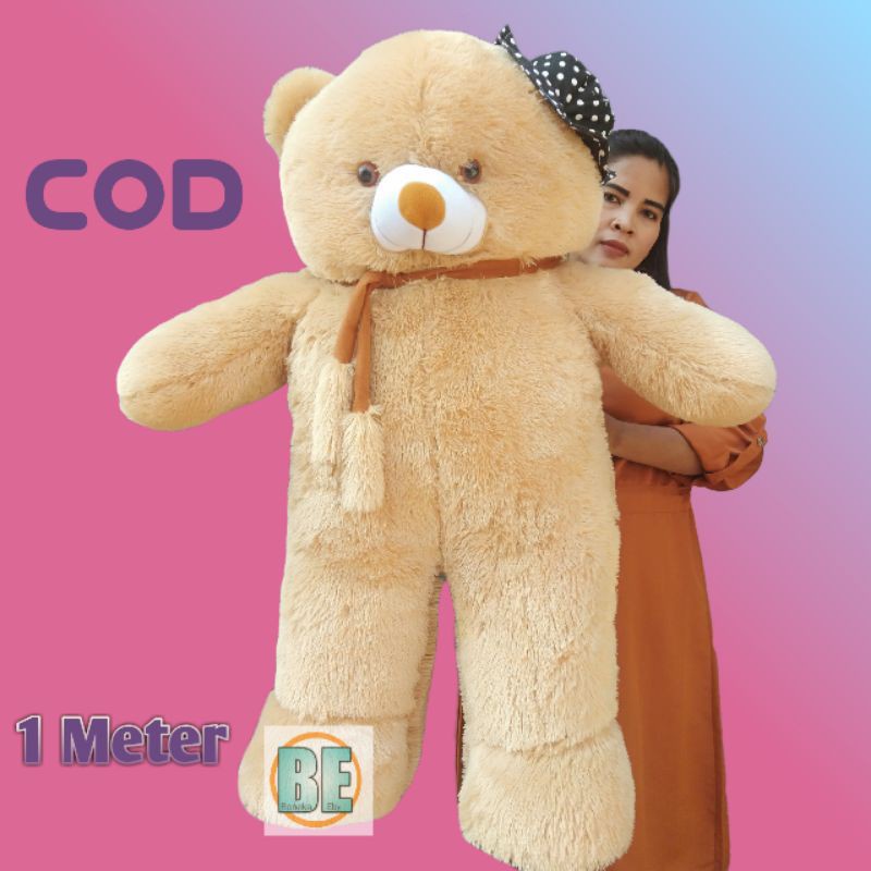 Boneka Beruang Teddy Bear Syal Topi Jumbo Murah 1 Meter