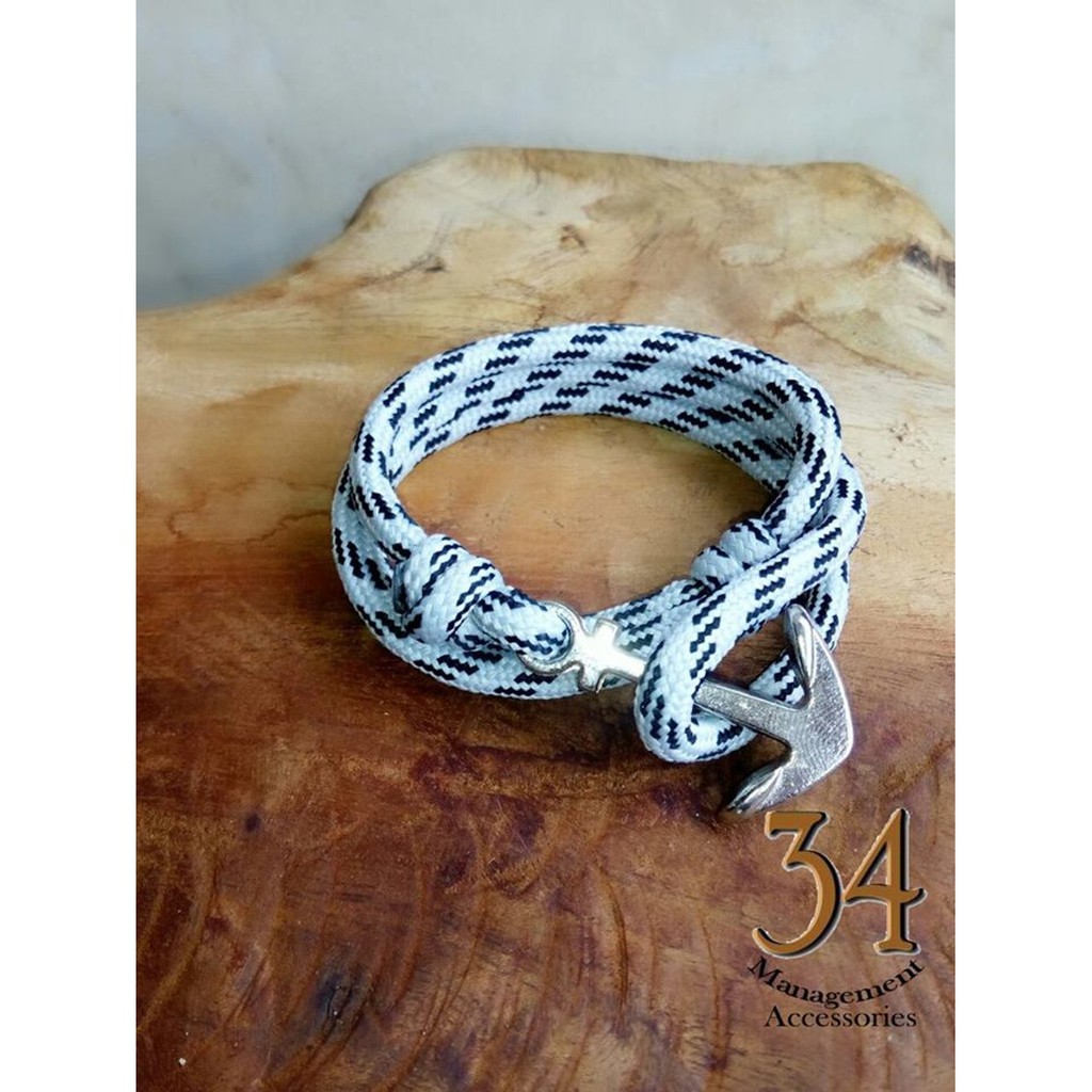 Gelang Tali Prusik / Paracord Lengkap Murah Putih Motif Hitam