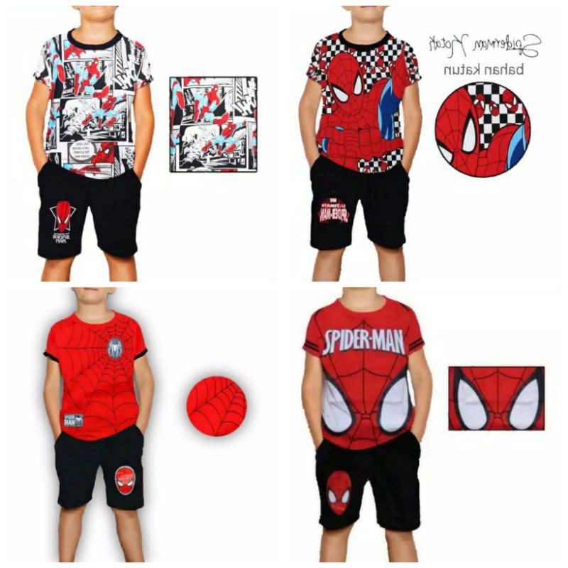 SETELAN ANAK SPIDERMAN LENGAN PENDEK SANTAI / BAJU SPIDERMAN MURAH / GROSIR SETELAN SPIDERMAN