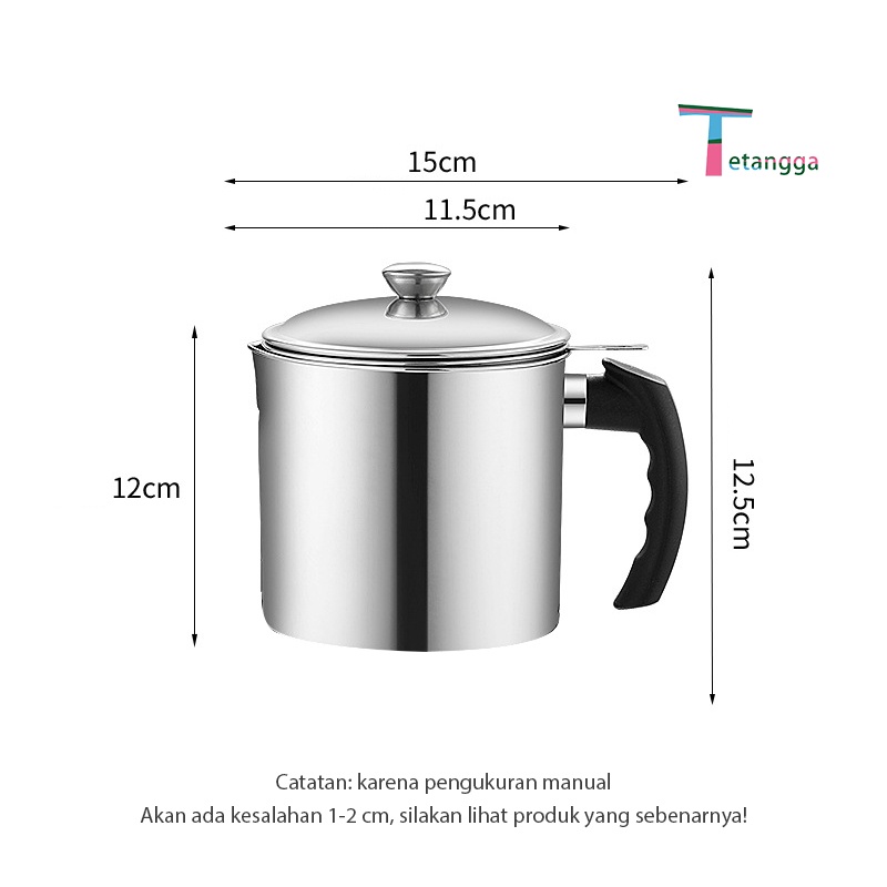 Oil Pot Wadah Saringan Minyak Stainless Steel  + Tutup 1.2L / SARINGAN STAINLESS MINYAK GORENG SISA WADAH JELANTAH