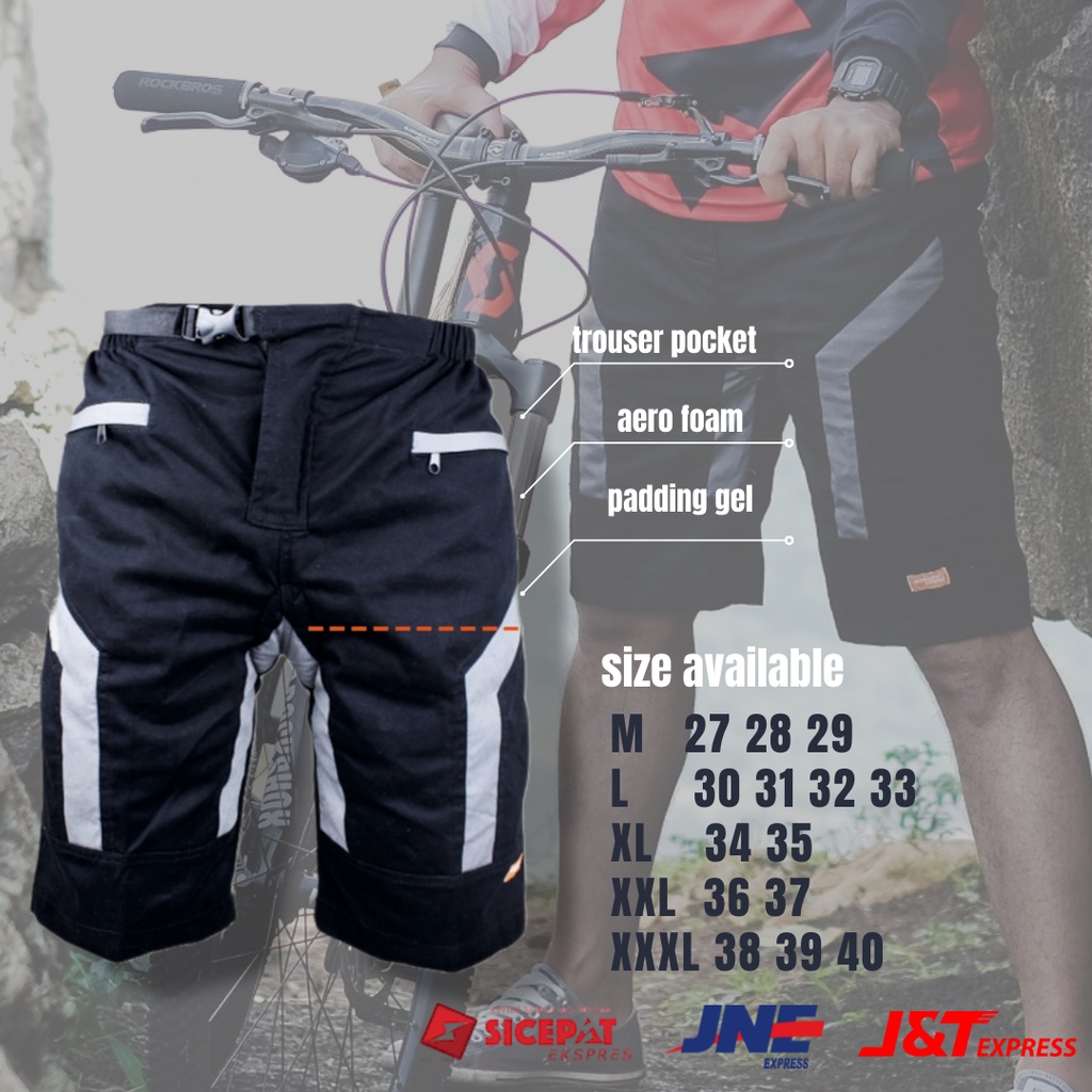 Celana sepeda mtb pria pendek padding 3/4 celana gowes ukuran L XL bahan chinos asli original