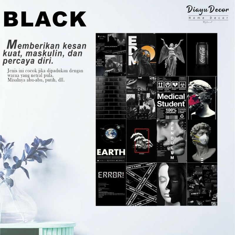 Poster Dinding Aesthetic Tema Black isi 16 pcs | Poster Kamar Murah | Poster Kamar