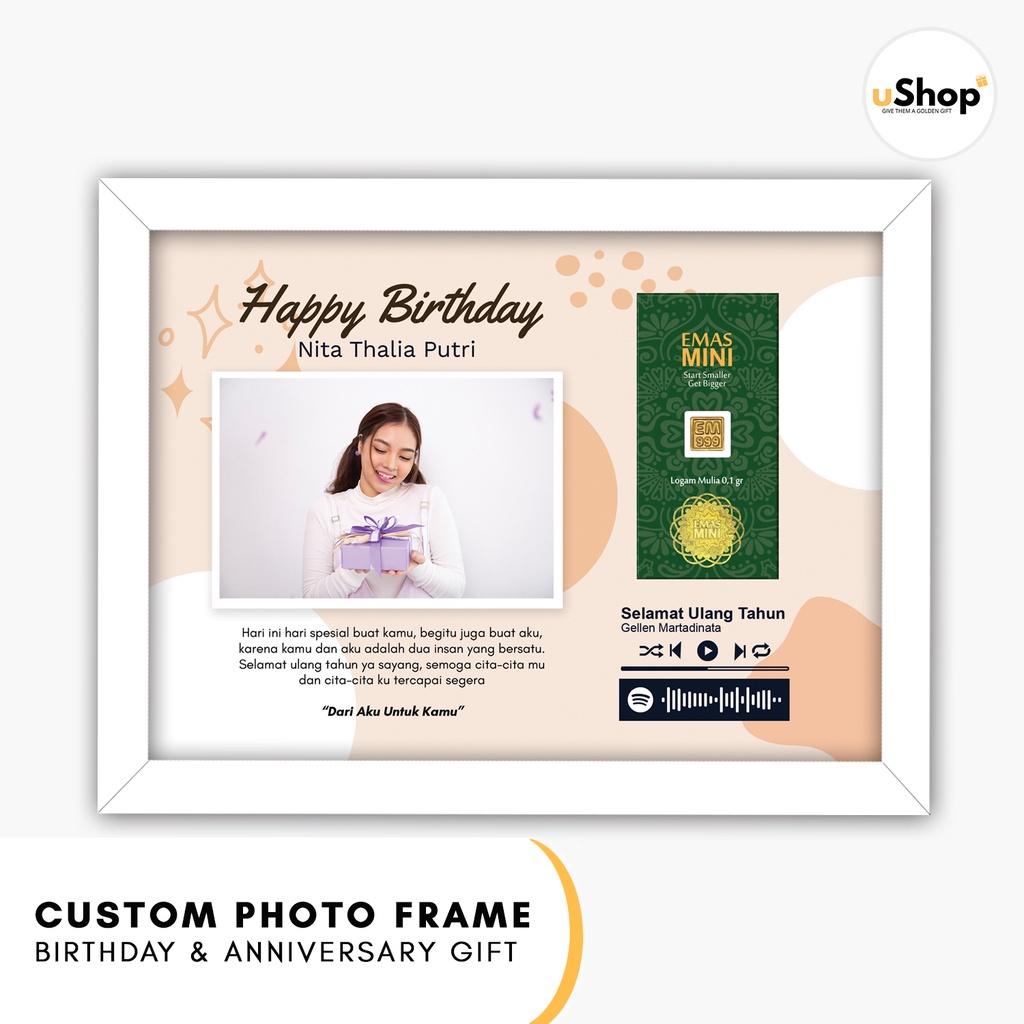 Custom Photo Frame Hadiah Special Birthday Series Dengan lagu Spotify