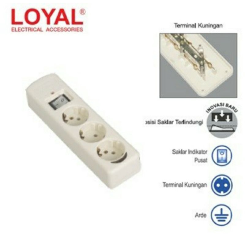 Stop Kontak Outbow + Saklar Tanpa Kabel 3 Lubang Loyal - LY - 233