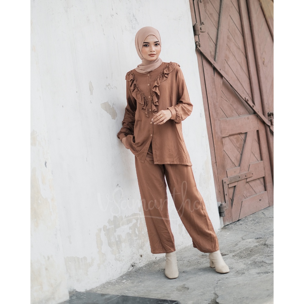 vSamantha - Pajamas / Piyama One Set Kemeja Rayon Nanda-Mocca