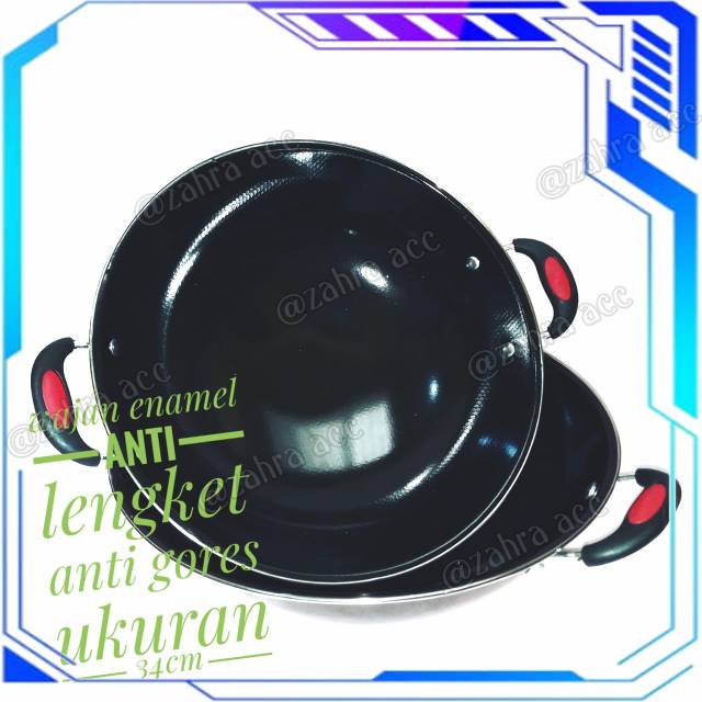 WAJAN ENAMEL KUPING 30CM, 32CM, 34CM, ANTI LENGKET DAN ANTI GORES