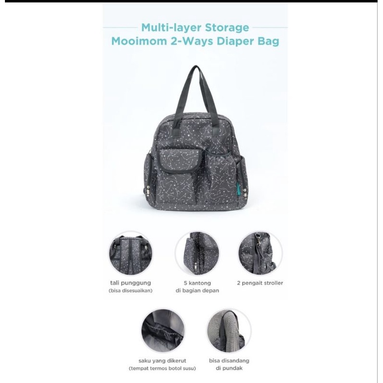 Tas Bayi | MOOIMOM 2 Ways Diaper Bag - Tas Bayi Besar Perlengkapan Bayi