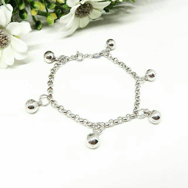 BCGA0352 GELANG TANGAN / KAKI ANAK BAYI BALITA 6 LONCENG PERAK SILVER 925 LAPIS EMAS