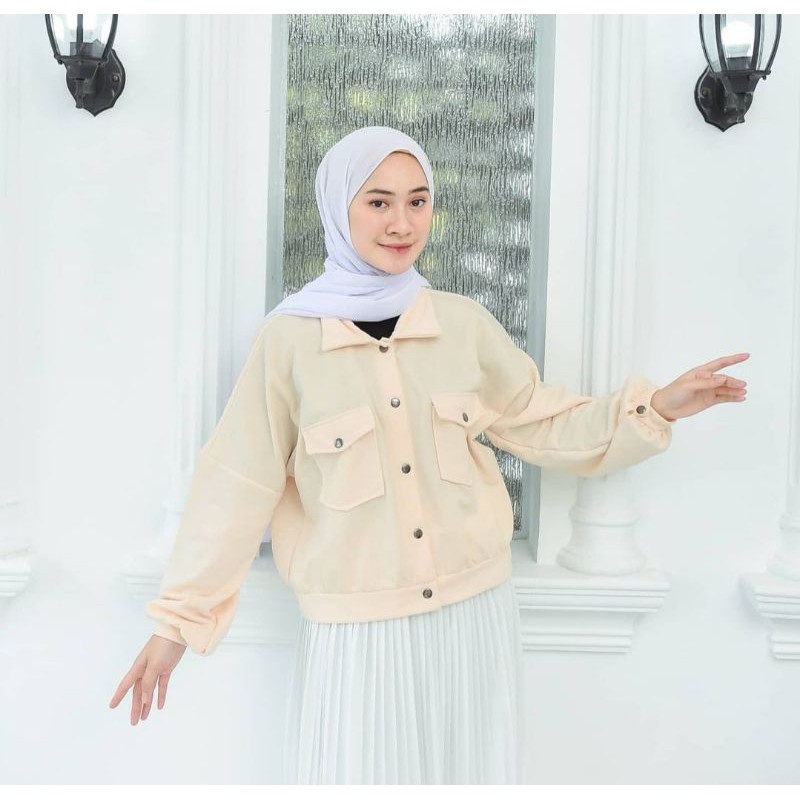 Olin Button Jaket Wanita Button Pocket Long Sleeve Jaket Kancing Fleece Jaket Korean Style