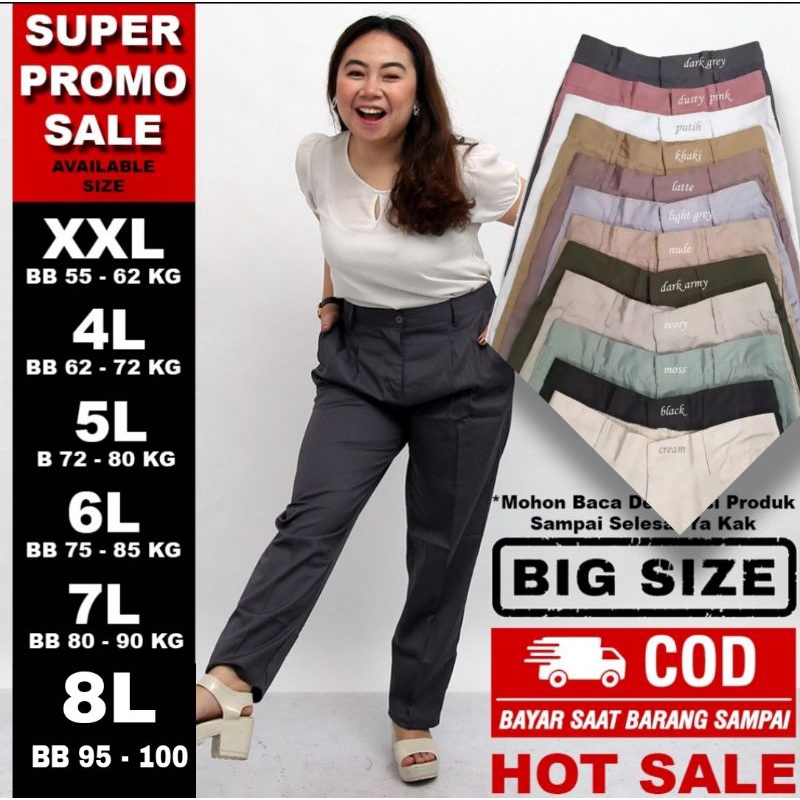 CELANA BAGGY PANTS WANITA JUMBO 7L-8L Bisa COD READY BAGGY PANTS AMERICAN DRILL IMPOR MOSS LIGHT GREY DARK GREY KHAKI IVORY - baggi