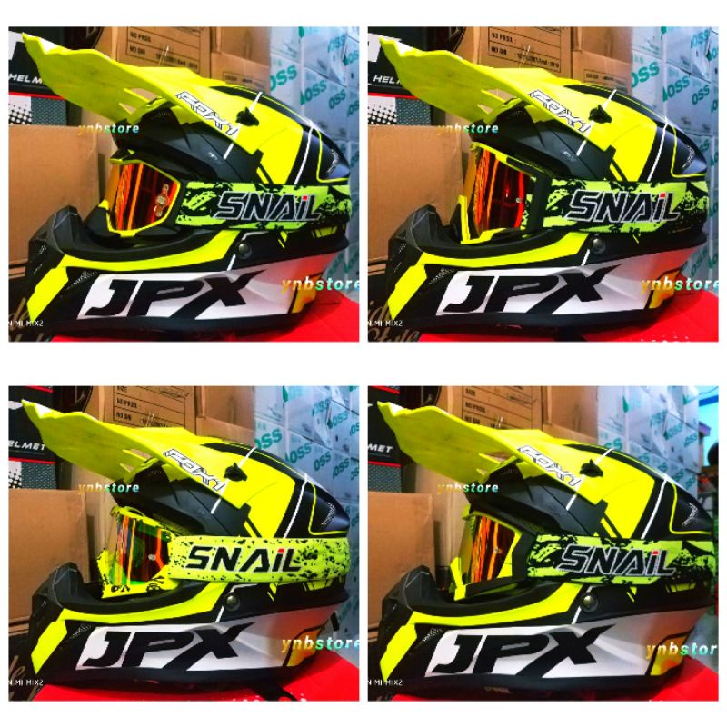 HELM JPX SNAIL CROSS MOTIF X31 THIRTY ONE YELLOW FLUO DOFF + KACAMATA GOGGLE GOOGLE SNAIL MX30 MX36 