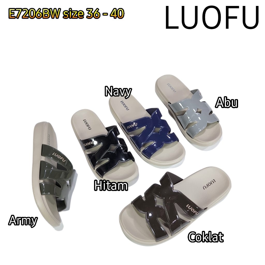 LUOFU ORIGINAL jelly sandal karet empuk murah wanita sendal selop import cewek E7206BW