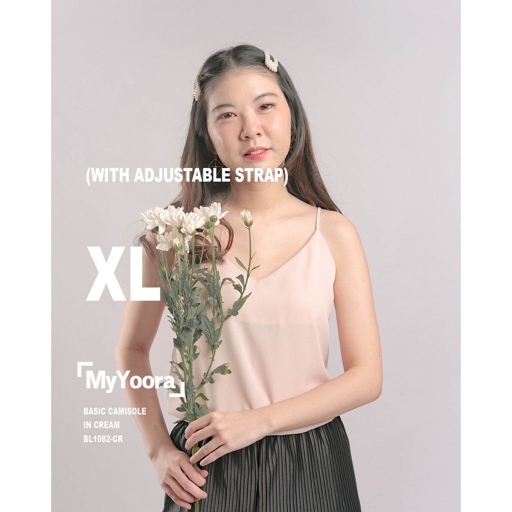 MyYoora Basic Camisole Tank Top Tanktop Cami Wanita BL1082-XL-Cream-Adjustable