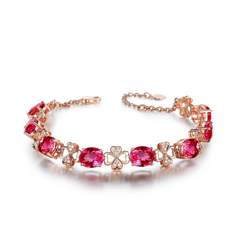 [Ready Stock]Fashion Luxury 18K Rose Gold Plated Ruby Four-Leaf Clover Bracelet