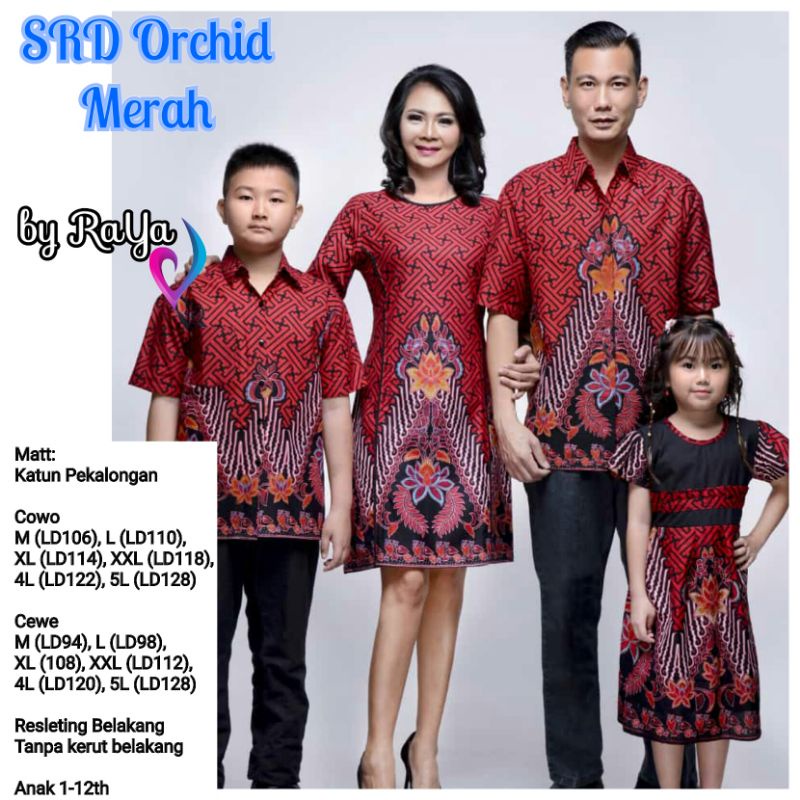 Baju Batik Pasangan Imlek Dres Anak Couple batik seragam Natal ORCHID MERAH kemeja pria XXXL Bisa CO