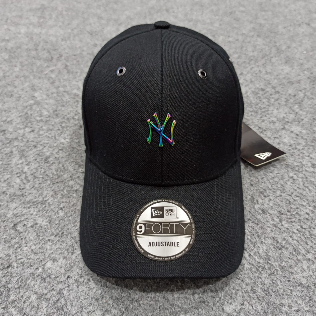 G-011 Topi NY Newera Black Logo Small Rainbow Iron