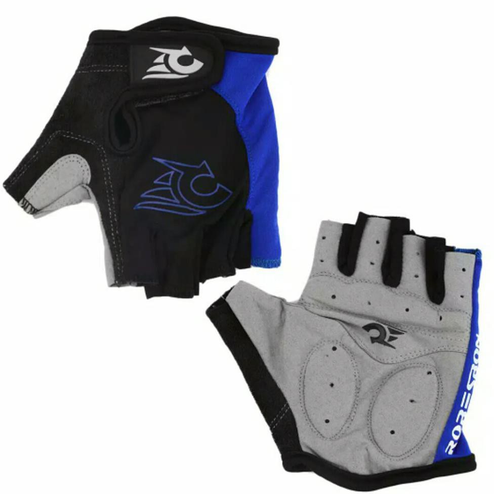 Sarung tangan sepeda gel half fingger glove warna biru wil kediri blitar tulungagung