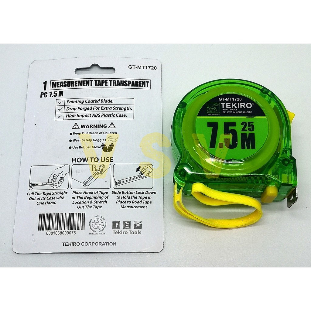 TEKIRO METERAN 7.5M TRANSPARAN / measuring tape 7.5m transparan
