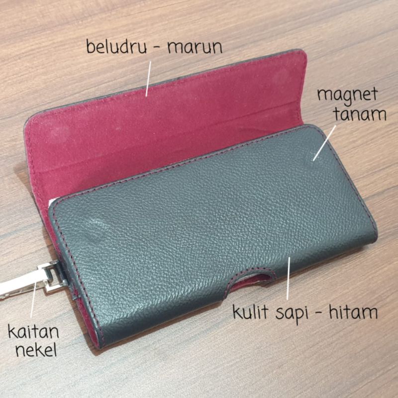 Dompet hp kulit asli samsung iphone oppo vivo xiaomi