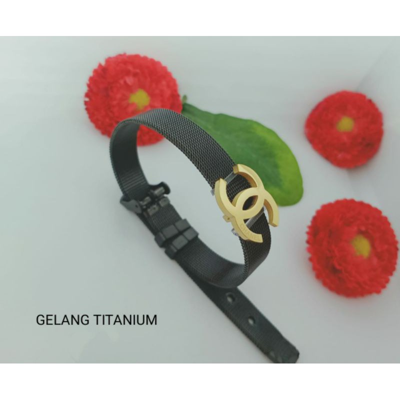 Fourfashion Gelang Titanium Motif Jam Tangan Chennel Premium BLACK S065